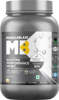 MUSCLEBLAZE Biozyme Performance Whey Protein Powder, 25g Protein Per Scoop Whey Protein(1 kg, French Vanilla Crème)