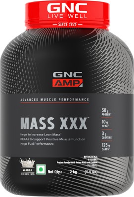 GNC AMP Amplified Mass XXX with Branched Chain Amino Acids & Creatine Weight Gainers/Mass Gainers(2 kg, Vanilla)