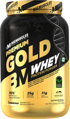BIGMUSCLES NUTRITION Premium Gold Whey | 25g Isolate Protein | Informed Choice | ProHydrolase Tech. Whey Protein(1.5 kg, UNFLAVOURED)