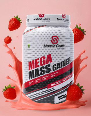 Muscle Gears Mega Mass Gainer 2 lbs Strawberry Whey Protein(1 kg, Strawberry)