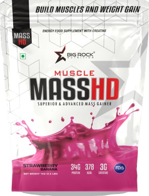 BIG ROCK NUTRITION Advance Mass HD Gainer Weight Gainers/Mass Gainers(1 kg, Strawberry Banana)