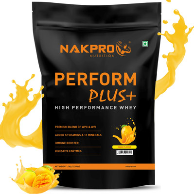 Nakpro PERFORM PLUS+ | 24g Protein | Concentrate & Isolate with Digestive Enzymes Whey Protein(1 kg, Mango)