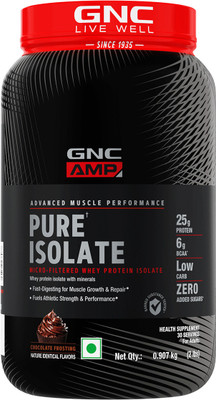 GNC AMP Pure Isolate Low Carb | 25g Protein | 6g BCAA | Chocolate Frosting | 2 lbs Whey Protein(2 pounds, Chocolate)
