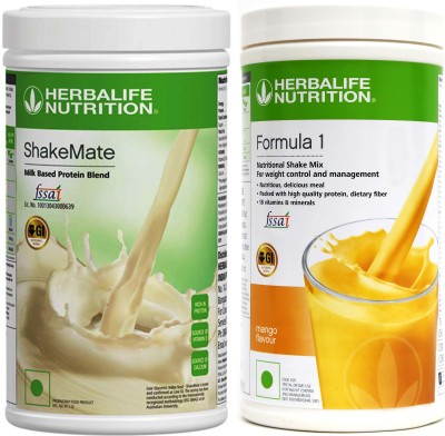 Herbalife Nutrition Weight Gain Combo Pack New SHAKEMATE + Formula -1 MANGO flavor (1000 gm) Protein Shake(500 g, 500 g, Mango, Unflavored)