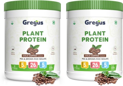 Gregus vegan protein (26gm) lean muscles for women & Men (pack of 2) Plant-Based Protein(800 g, coffee)