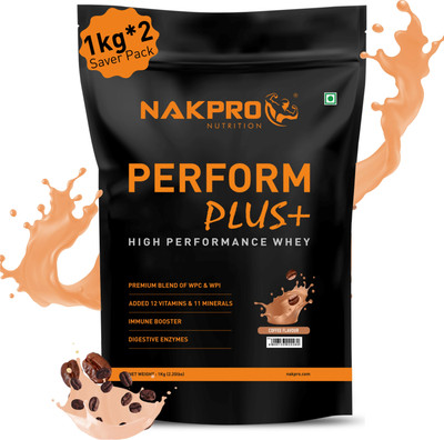 Nakpro PERFORM PLUS+ | 24g Protein | Concentrate & Isolate with Digestive Enzymes Whey Protein(2 kg, Coffee)
