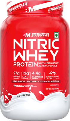 BIGMUSCLES NUTRITION Nitric Whey Protein | 27g Whey Protein Isolate with ProHydrolase Enzyme Tech. | Whey Protein(1 kg, Unflavoured)