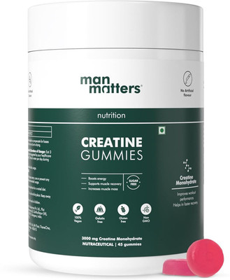 Man Matters Creatine Gummies |No Added Sugar |Boosts Energy & Muscle Mass, Supports Recovery Creatine(45 No, Strawberry)