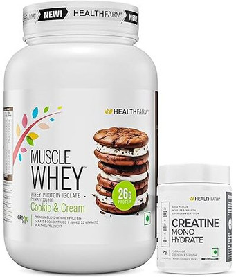 HEALTHFARM Muscle Whey Protein Powder Combo With Creatine 100gm Cookie & Cream Whey Protein(1 kg, Cookie & Cream)