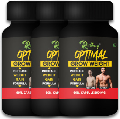 Riffway Optimal Grow Advance Mass Gainer for Muscles | Men & Women | Weight Gain Capsule Weight Gainers/Mass Gainers(180 Capsules, No Flavour)