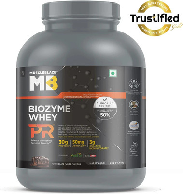 MUSCLEBLAZE Biozyme Whey PR with Creatine Monohydrate & AstraGin Whey Protein(2 kg, Chocolate Fudge)