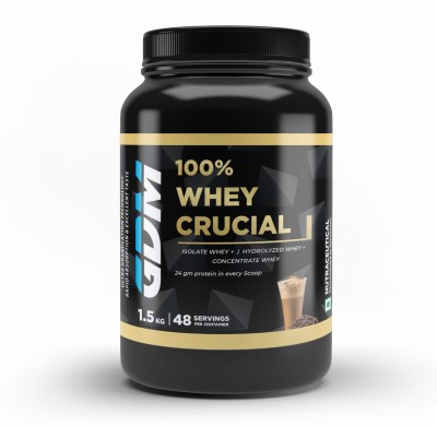 gdm nutraceuticals llp Whey Crucial with Isolate, Hydrolyzed and Concentrate and 24g High Protein Whey Protein(1.5 kg, Coffee)
