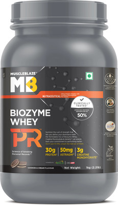 MUSCLEBLAZE Biozyme Whey PR with Creatine Monohydrate & AstraGin Whey Protein(1 kg, Cookies & Cream)