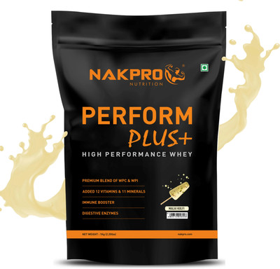 Nakpro PERFORM PLUS+ | 24g Protein | Concentrate & Isolate with Digestive Enzymes Whey Protein(1 kg, Malai Kulfi)
