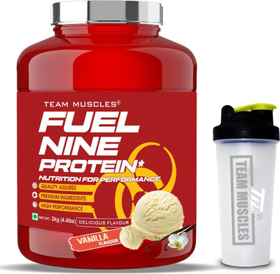 TEAM MUSCLES TM Fuel Nine whey Protein With Shaker (Vanilla) Whey Protein(2 kg, Vanilla)