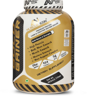 MUSCLE ICON GOLD MASS GAINER PREMIUM PROTEIN CARB & CREATINE MATRIX GAINER (6lbs) Weight Gainers/Mass Gainers(2.72 kg, CHOCOLATE)