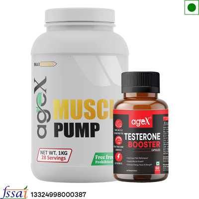 AGE-X Combo Of Muscle Pump+Testostrone Booster = Explosive Power With Peak Masculinity Weight Gainers/Mass Gainers(1 kg, Chocolate)