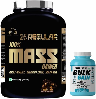 Body Core Science Regular Mass Gainer Black-3 Kg With BCS Bulk Gain-100 Capsules Whey Protein(3 kg, Belgium Chocolate)