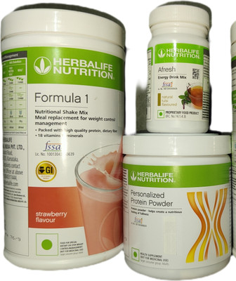 HERBALIFE F1 Shake Strawberry + Protein Powder 200 G + Afresh - Tulsi Protein Shake(248 g, STRAWBERRY OR TULSI)
