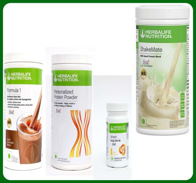 Herbal Nutrition Life FORMULA-1 SHAKE CHOCOLATE +PROTEIN POWDER -400 GM+AFRESH -LEMON- +SHAKEMATE Protein Shake(1.45 g, CHOCOLATE-500g, AFRESH -LEMON- 50g, PROTEIN POWDER - 400g, SHAKEMATE VANILLA -500 g)