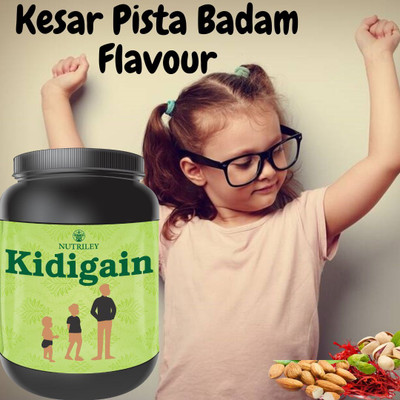 NUTRILEY Kidigain Nutritional Supplement for Kids Weight Gain & Height Increase Protein Weight Gainers/Mass Gainers(500 g, Kesar Pista Badam Flavour)