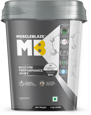 MUSCLEBLAZE Biozyme Performance Whey Protein Powder, 25g Protein Per Scoop Whey Protein(4 kg, Chocolate Hazelnut)