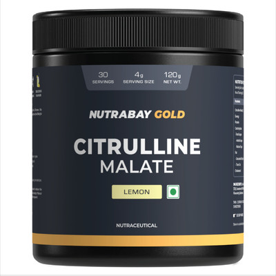 Nutrabay Gold Citrulline Malate 2:1 Supplement Powder. Boosts Nitric Oxide, Amino Acid, Pre Workout(120 g, Lemon)