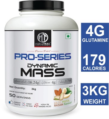 Muscle Trail Pro Series |4g Glutamine, 16.24g Amino Acids, 179 Cals| 50 servings, Dynamic Weight Gainers/Mass Gainers(3 kg, Kaju Pista Badam)