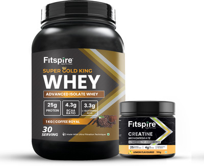 Fitspire Super Gold king Advanced isolate Whey Protein & Creatine Monohydrate Lemon Whey Protein(1100 g, Royal Coffee, lemon)