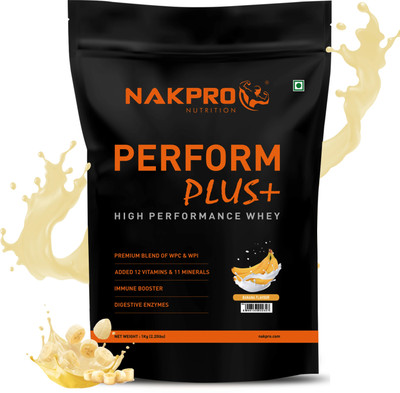Nakpro PERFORM PLUS+ | 24g Protein | Concentrate & Isolate with Digestive Enzymes Whey Protein(1 kg, Banana)