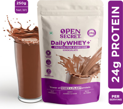 OPEN SECRET 0.25 kg India's 1st Whey+ Protein Powder - Complete Protein with Whey and Plant Protein Blends(250 g, Chocolate)
