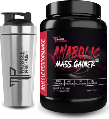 Muscle Performance Anabolic Mass Gainer With Steel Shaker 40g Protein, Added Vitamins Weight Gainers/Mass Gainers(1 kg, Rabri Kulfi)