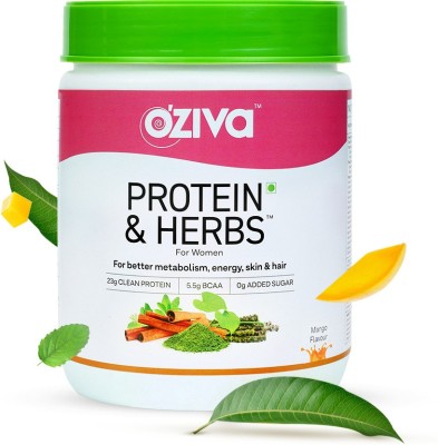 OZiva Protein & Herbs for Women |Manage Weight & Metabolism| Reduce Body Fat |No Sugar Whey Protein(500 g, Mango)