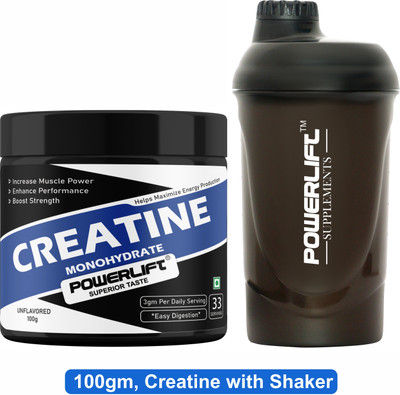 POWERLIFT Creatine Monohydrate with Shaker, Muscle Repair & Recovery, 33 servings Creatine(100 g, Unflavoured)