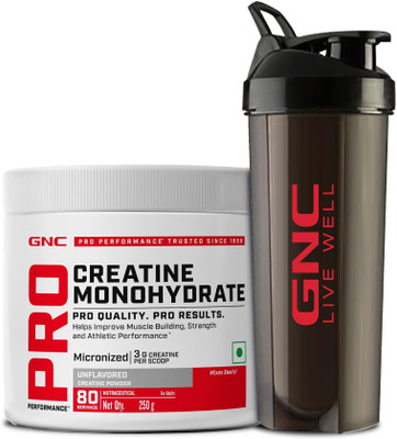GNC Creatine Monohydrate With Black Shaker (750ml) Creatine(250 g, Unflavoured)