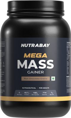 Nutrabay Gold Mega Mass Weight Gainer Weight Gainers/Mass Gainers(1 kg, Rich Chocolate Creme)