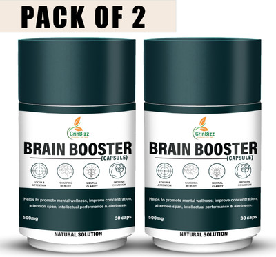grinbizz Brain Booster Capsule Increase Memory Power/Brain Wellness/Memory Booster(2 x 30 Capsules)
