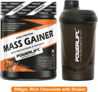POWERLIFT for Muscle Protein Powder with Shaker Weight Gainers/Mass Gainers(500 g, Rich Chocolate)