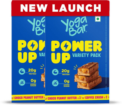Yogabar PowerUp 20g Protein Bar Variety Pack of 10 Protein Bars(700 g, Choco Peanut Butter, Coffee)