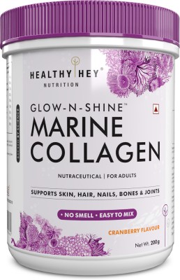 HealthyHey Nutrition Fish Collagen Powder 200g - Hydrolyzed Fish Collagen Peptides(Cranberry Flavour) Whey Protein(200 g, Cranberry)