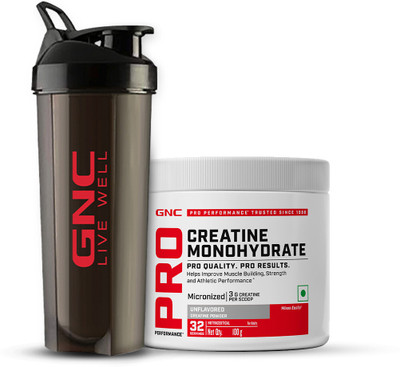 GNC Creatine Monohydrate With Black Shaker (750ml) Creatine(100 g, Unflavoured)