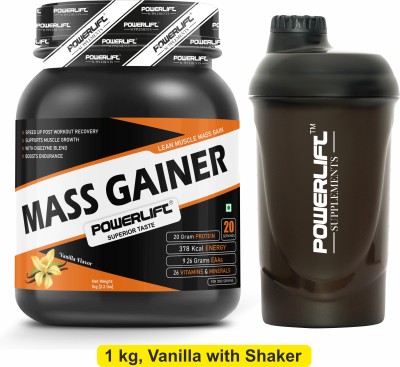 POWERLIFT for Muscle Mass Gain with Shaker, High Protein with Multivitamins Weight Gainers/Mass Gainers(1 kg, Vanilla)