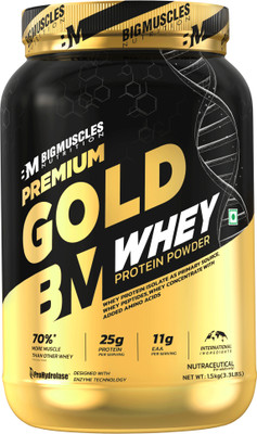 BIGMUSCLES NUTRITION Premium Gold Whey | 25g Isolate Protein Blend | ProHydrolase Enzyme Tech. Whey Protein(1.5 kg, Belgian Chocolate)