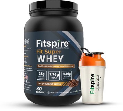 Fitspire Super Fit Whey Protein 1 kg 35 gm Protein Zero sugar Goumet coffee With Shaker Whey Protein(1 kg, Gourmet Coffee)