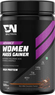 DNUTRIXN Women Mass Gainer |High Protein 63G |Breast Muscle Growth &Enhance Body Figure Weight Gainers/Mass Gainers(500 g, Chocolate)