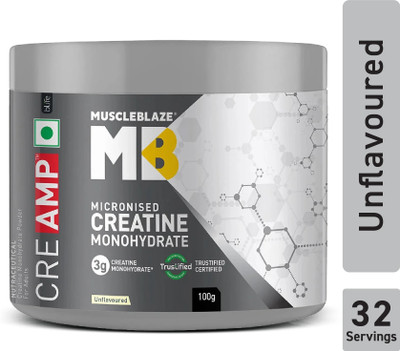 MUSCLEBLAZE Micronised Creatine Monohydrate CreAMP Powder, Trustified Certified Creatine(100 g, Unflavoured)