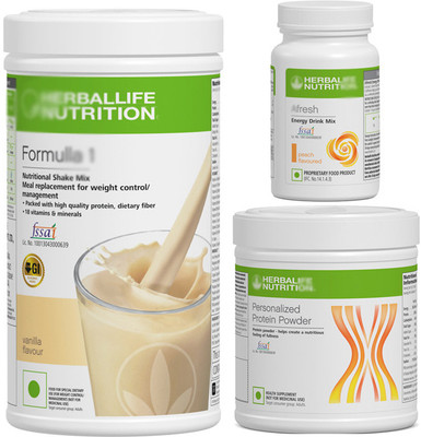 HERBALIFE Formula 1 shake miix Vanilla 500gm ,protein powder 200gm Afresh Peach 50 gm Protein Blends(750 g, Vanilla)