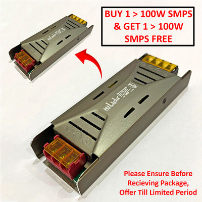 Hilight 12V 100W (SLIM) SMPS for LED Strip, CCTV, Neon Sign & Other Indoor Lighting 100 Watts Computer PSU with 2 SATA Cables(Silver)
