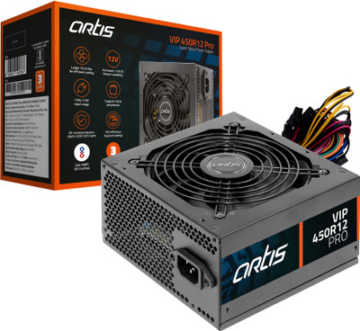 artis VIP 450R12 Pro 450 Watts Computer PSU with 2 SATA Cables(Black)