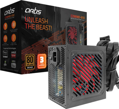 artis EZ8898D-650 80 Plus Bronze Power Supply 650 Watts Computer PSU with 3 SATA Cables(Black)